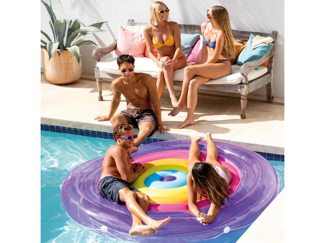 Materassino gonfiabile tondo arcobaleno multicolor in vinile 201x24cm - Intex