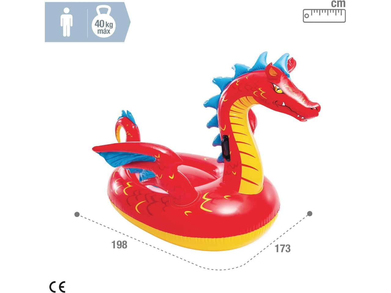 Drago gonfiabile cavalcabile in vinile multicolor carico max 40 kg - 198x173 cm - Intex