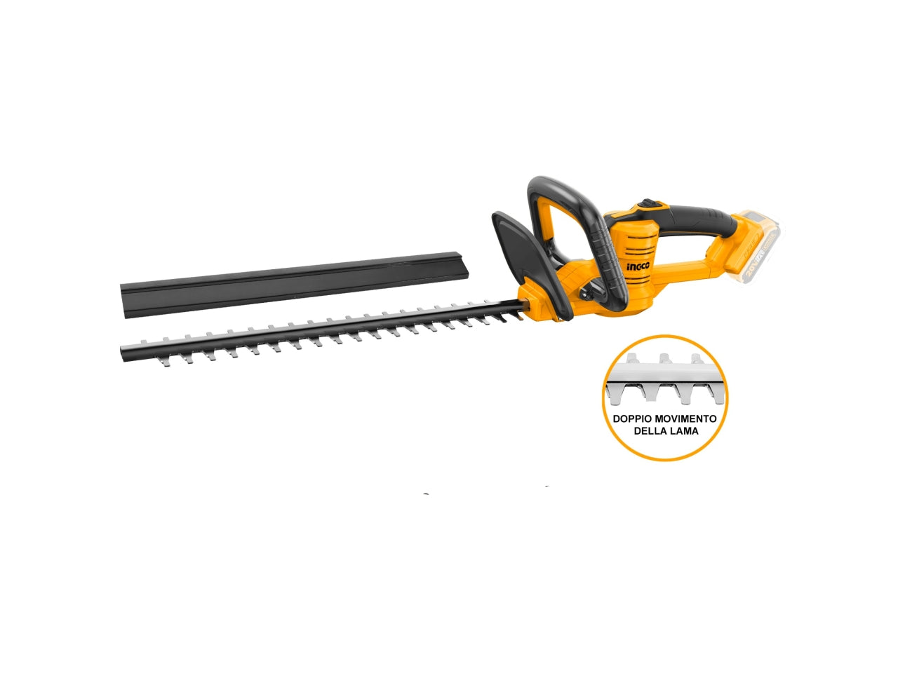 Tagliasiepi a batteria Ingco 20V con lama 450mm, con impugnatura confortevole