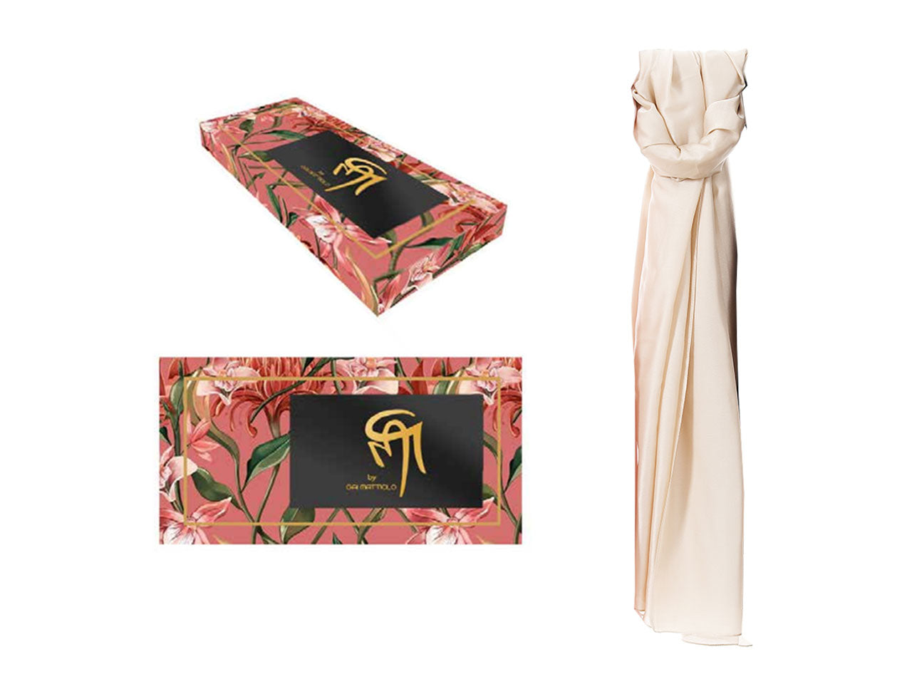 Foulard gai mattiolo 100% seta colore panna con box misura 180x90cm