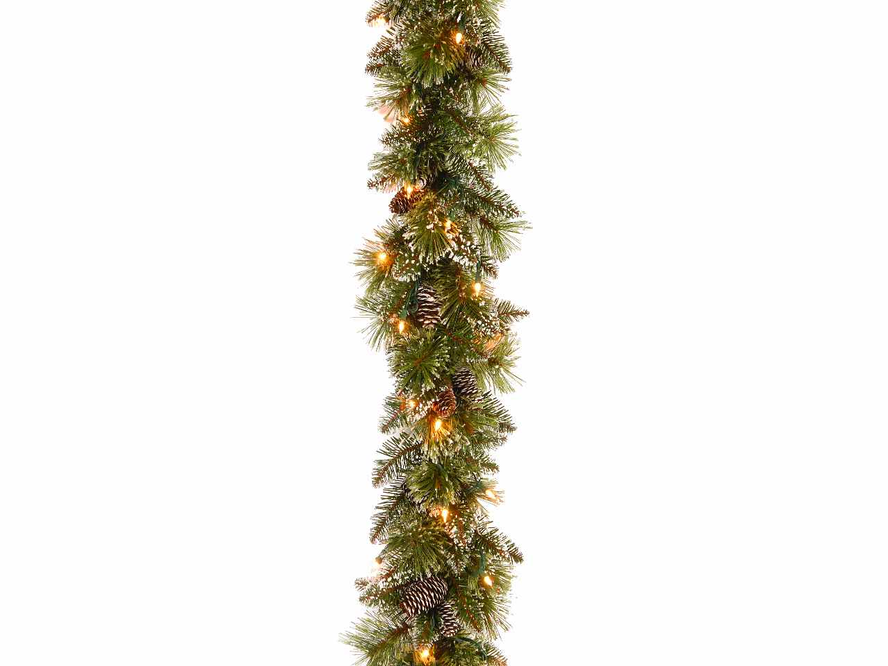 Ghirlanda verde 274cmx25cm con punte glitterate e pigne pre illuminata