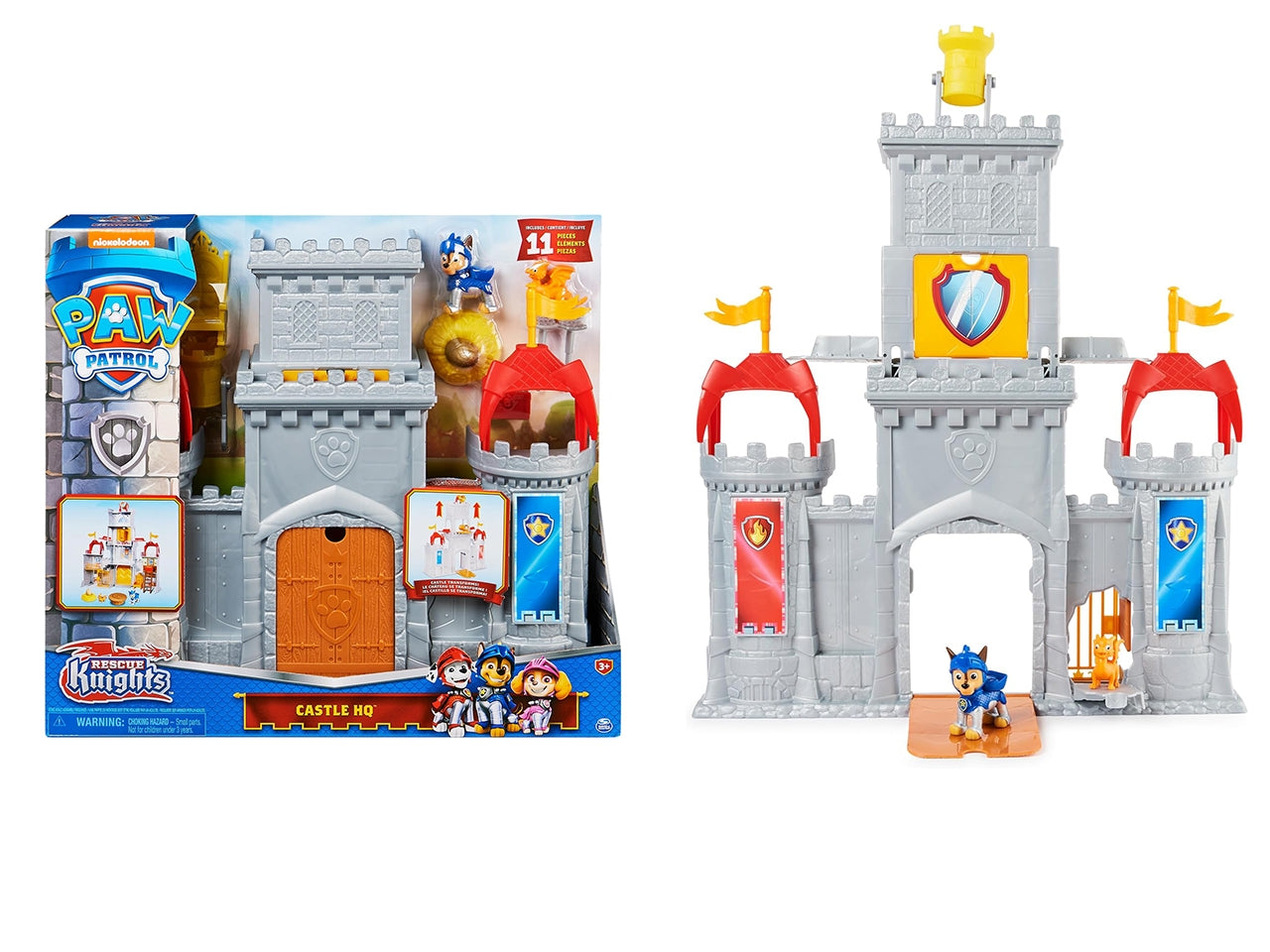 Set da gioco Paw Patrol, Rescue Knights Castle HQ trasformabile da 11 pezzi con Chase e mini personaggi d'azione del drago Draco per bambini dai 3 anni in su | Spin Master