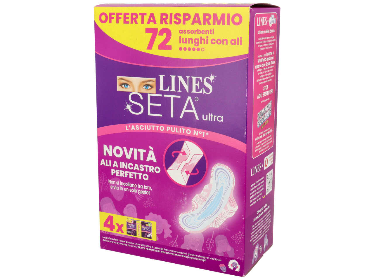 Lines seta assorbenti ultra notte con ali - confezione da 72 assorbenti$