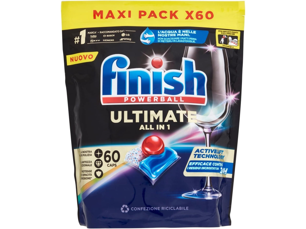 Finish powerball ultimate tutto in uno x60 caps per lavastoviglie classico$