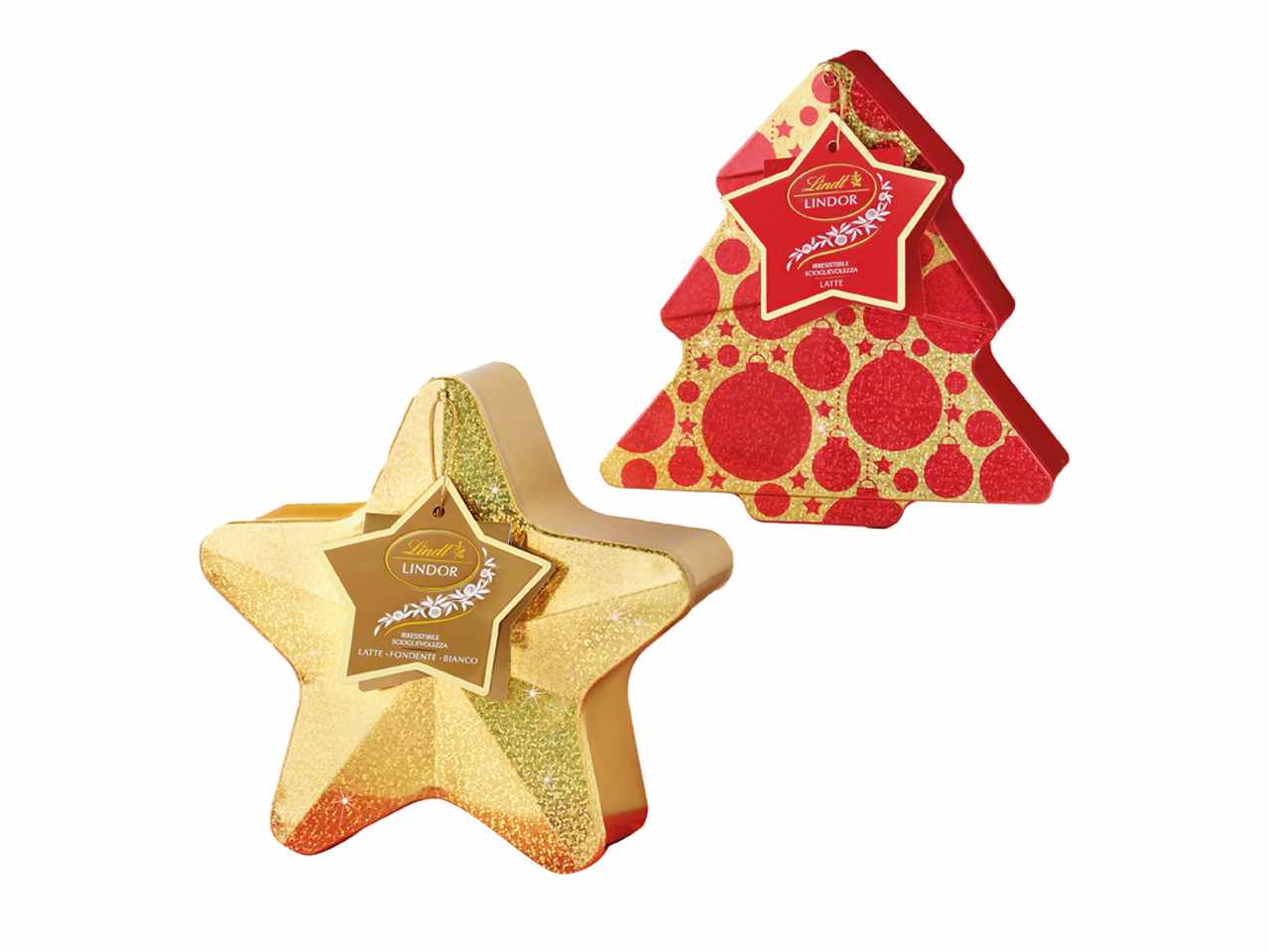 Lindt scatola a forma di albero e stella in latta da 150gr