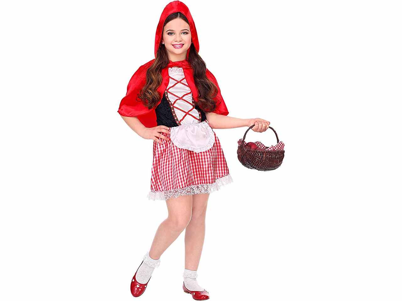 Costume mantellino rosso vestito, mantellina con cappuccio 128 cm / 5-7 anni