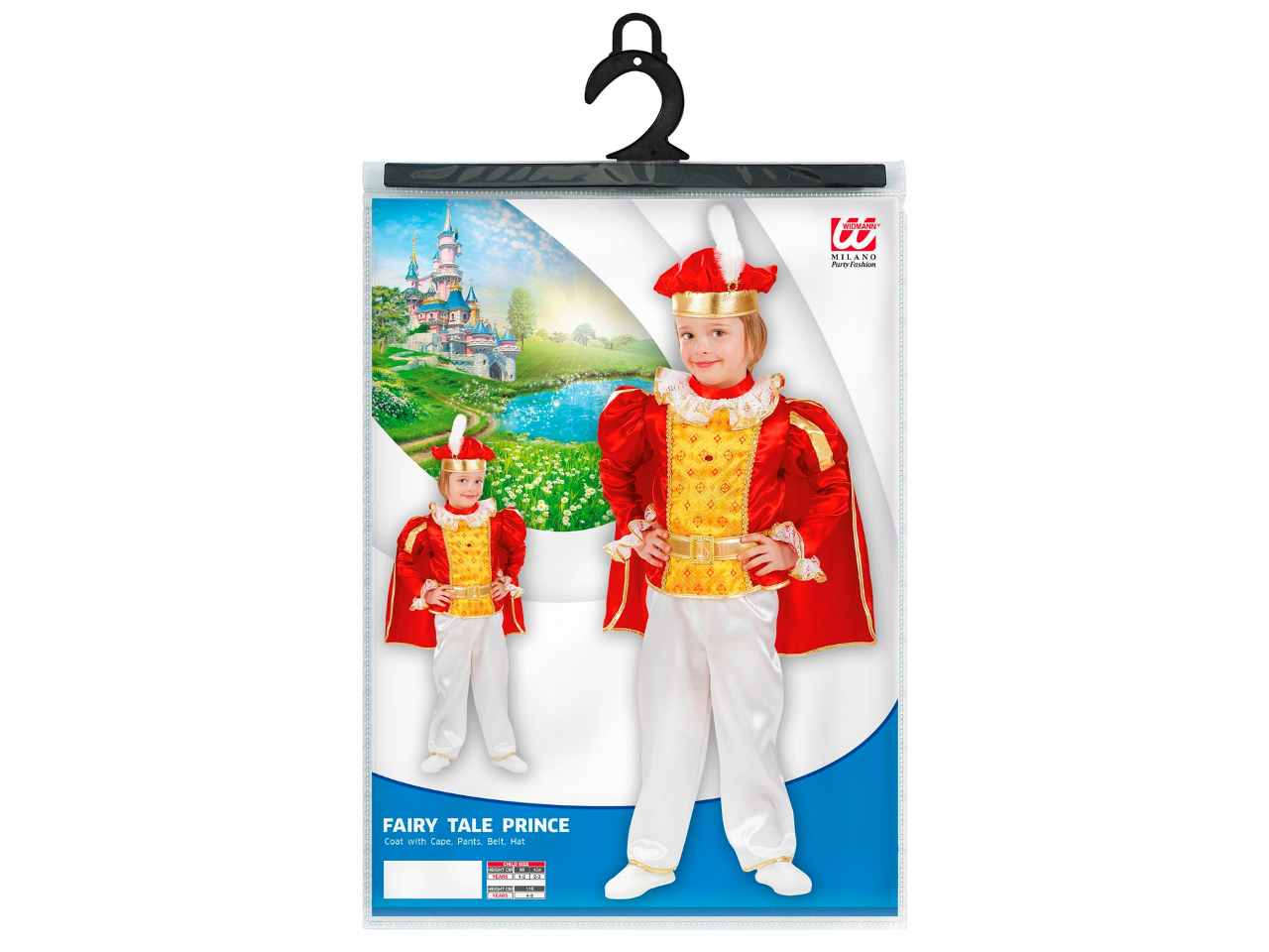Costume principe delle fiabe casacca con mantello, pantaloni, cintura, cappello 116 cm / 4-5 anni