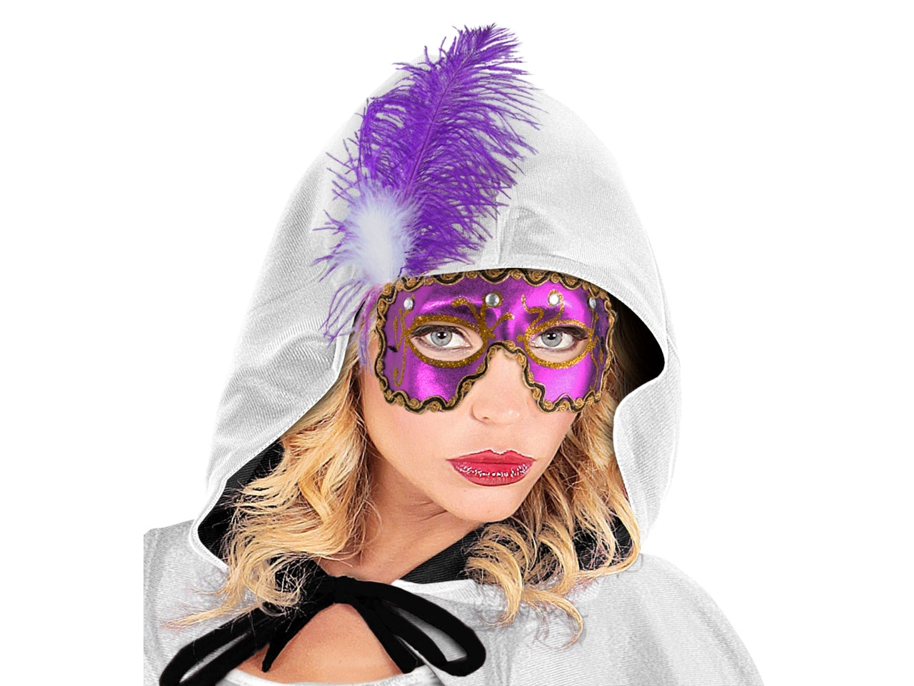 Maschera domino ballo mascherato con 4 gemme e piume