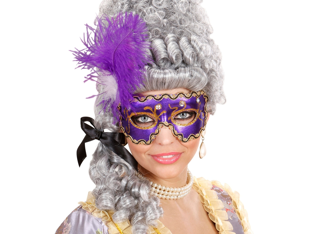 Maschera domino ballo mascherato con 4 gemme e piume