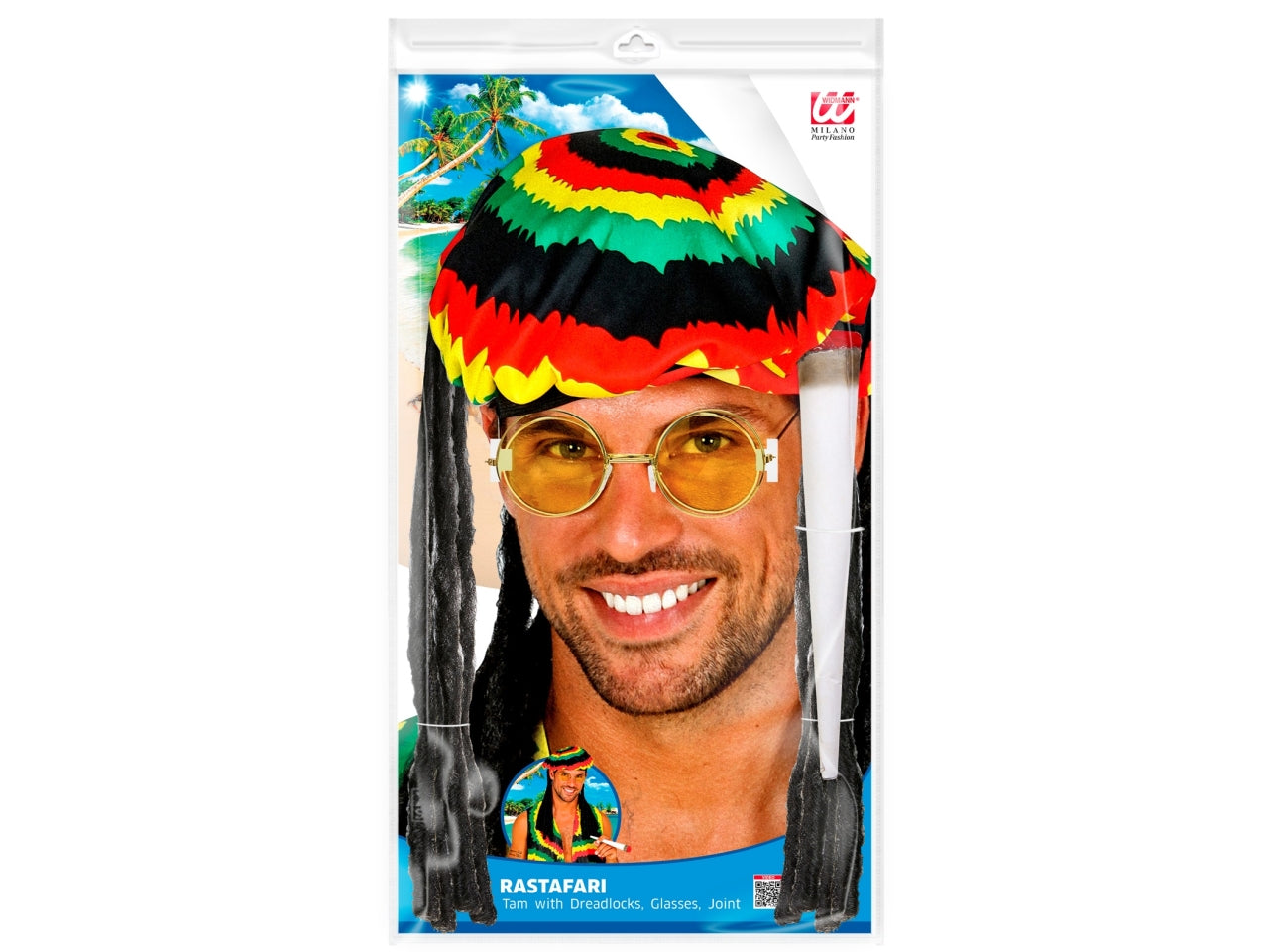 Set rastafari - il set comprende cappello con dreadlocks, occhiali e spinello