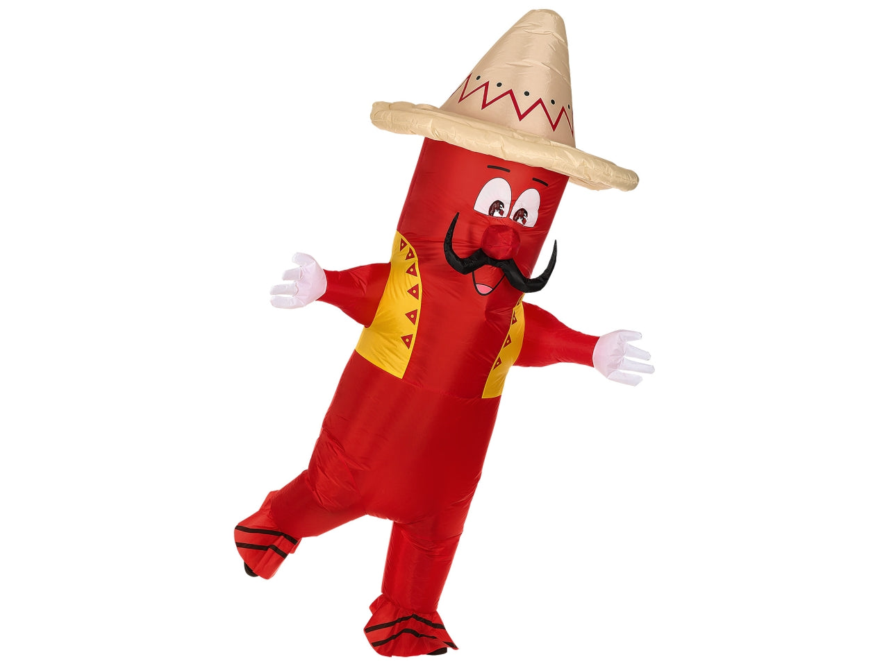 Costume da peperoncino messicano - il costume comprende costume con maschera e sombrero sovradimensionato gonfiabile con ventola - 4 batterie aa non incluse - taglia unica adulto