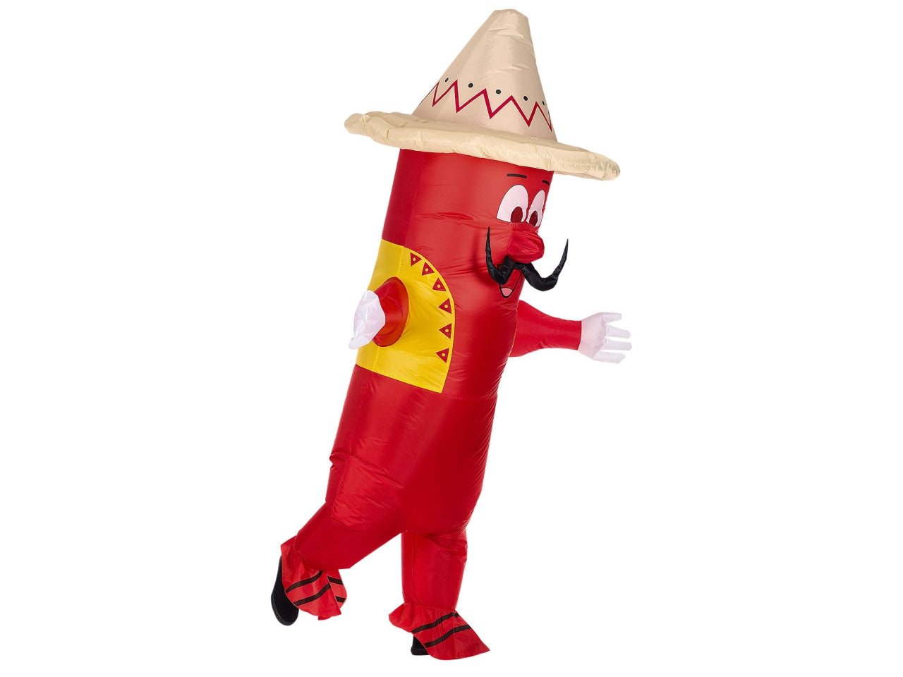 Costume da peperoncino messicano - il costume comprende costume con maschera e sombrero sovradimensionato gonfiabile con ventola - 4 batterie aa non incluse - taglia unica adulto