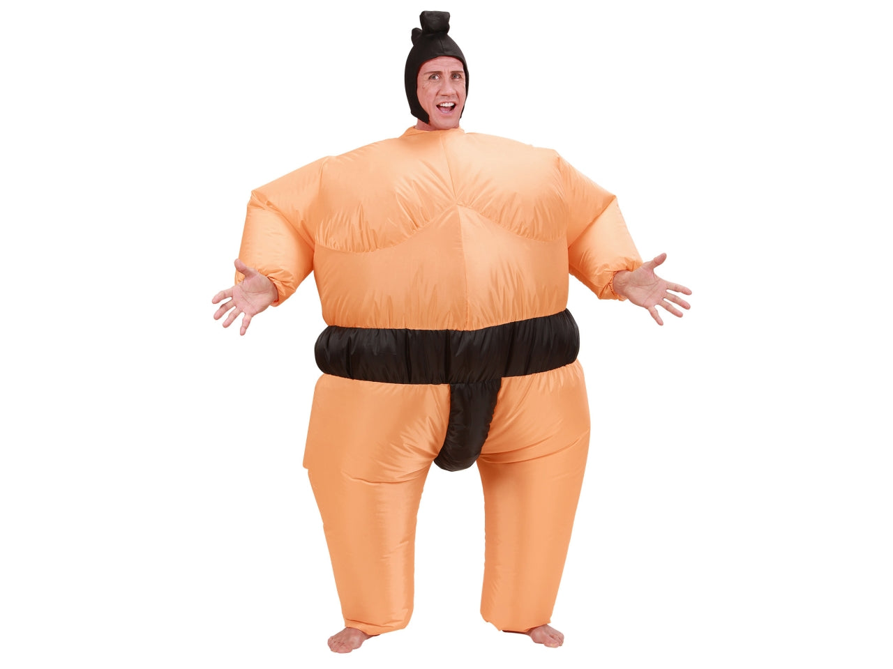 Costume da sumo - il costume comprende costume gonfiabile con ventola e copricapo funzionamento a batteria - 4 batterie aa non incluse - taglia unica adulto