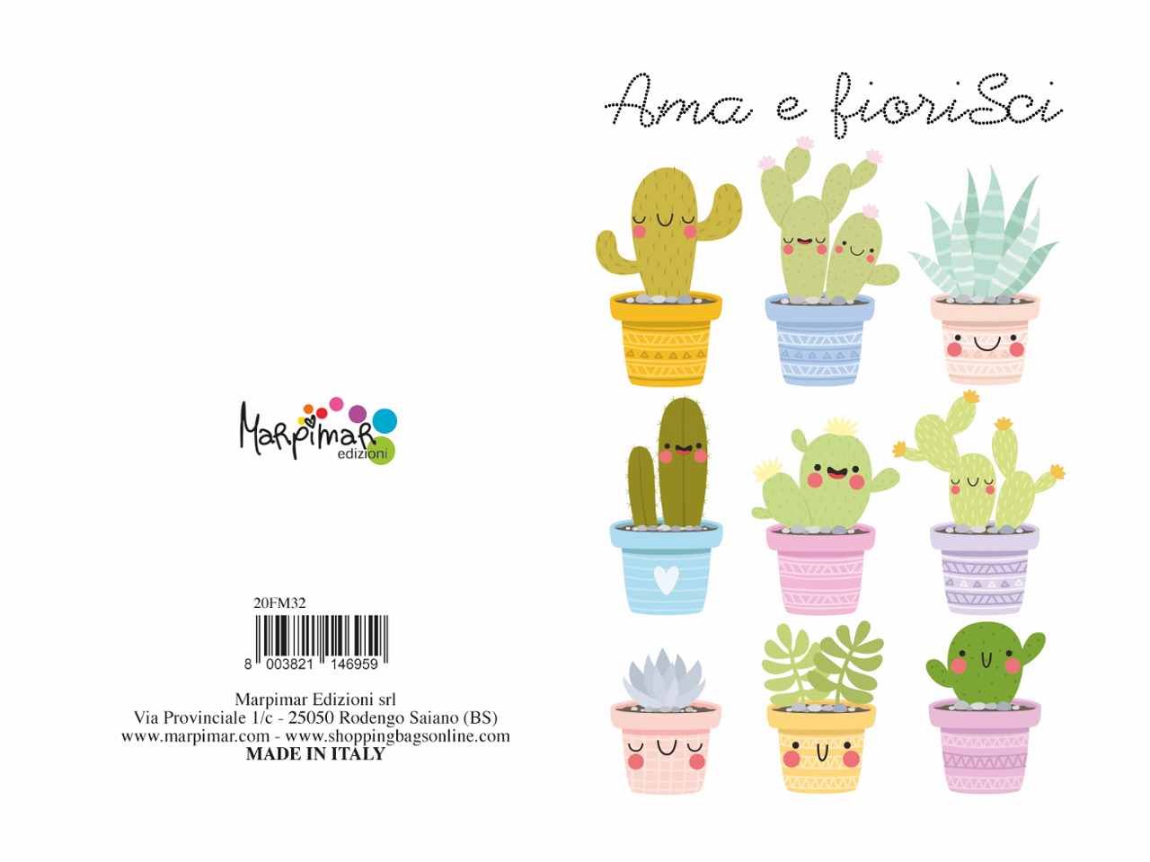 Biglietto mini flower con scritta ama e fiorisci - la confezione comprende 10 biglietti