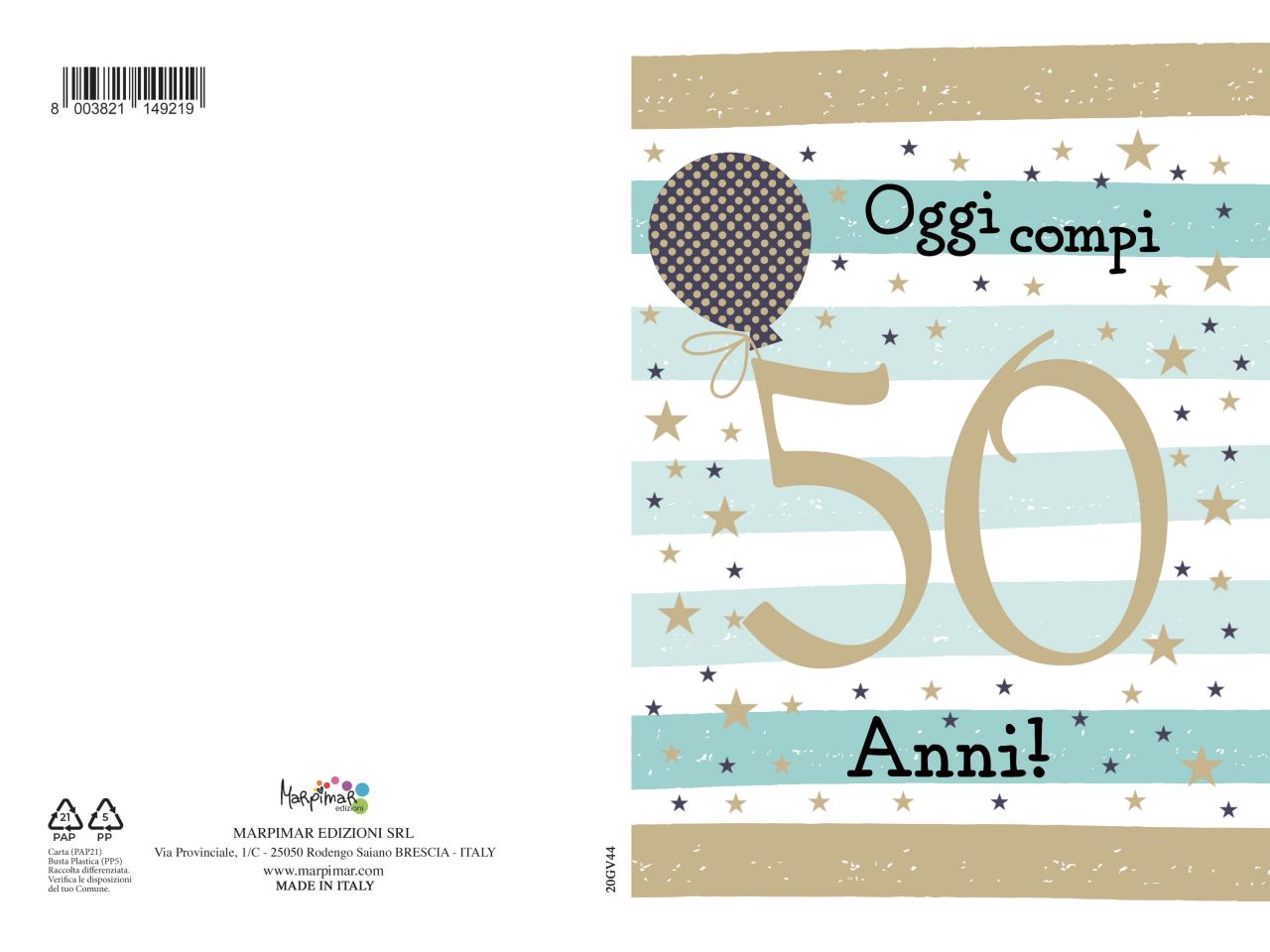 Biglietto auguri per i 50 anni con foil con busta