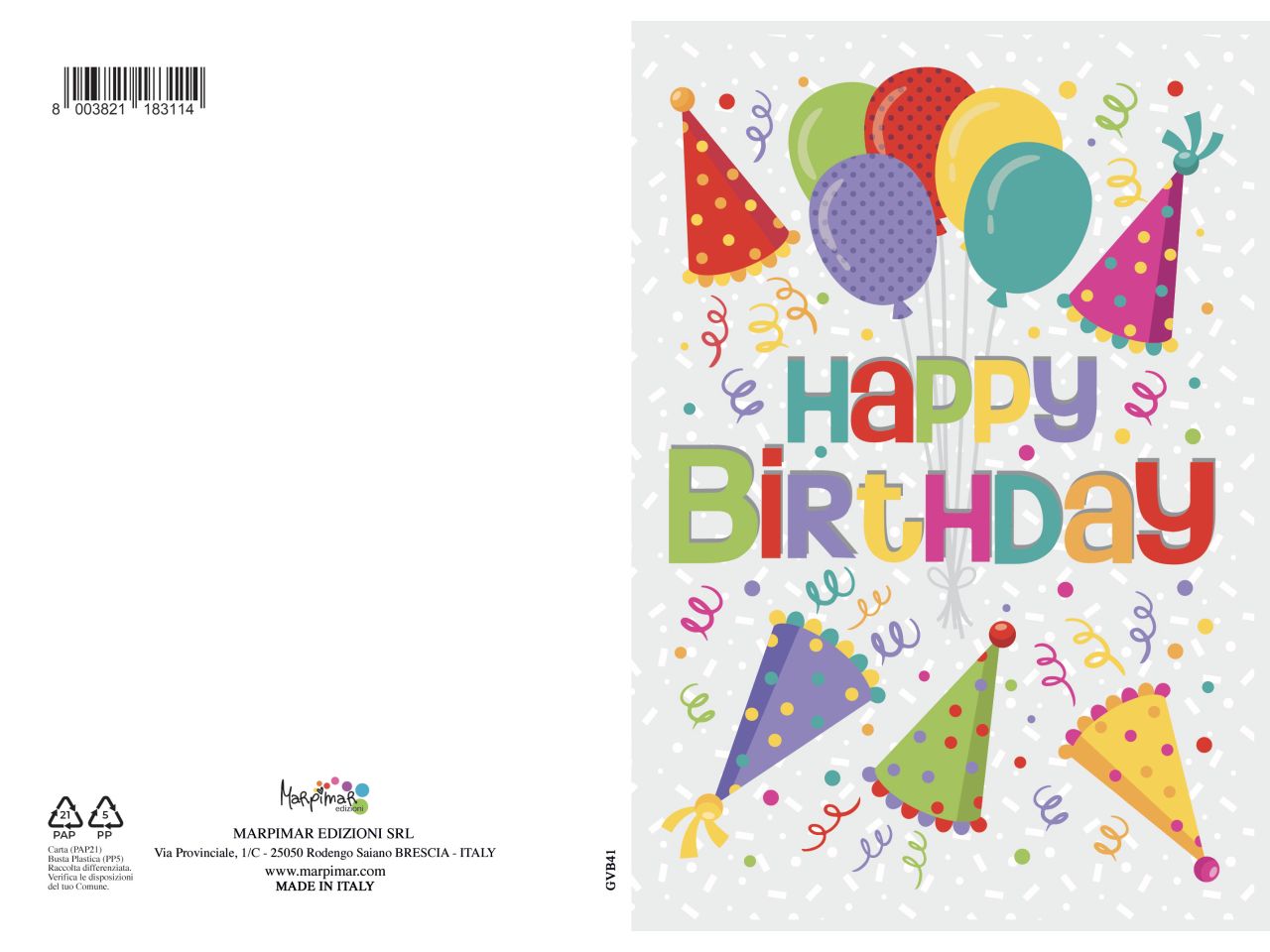 Biglietto per auguri buon compleanno con scritta happy birthday con glitter e busta