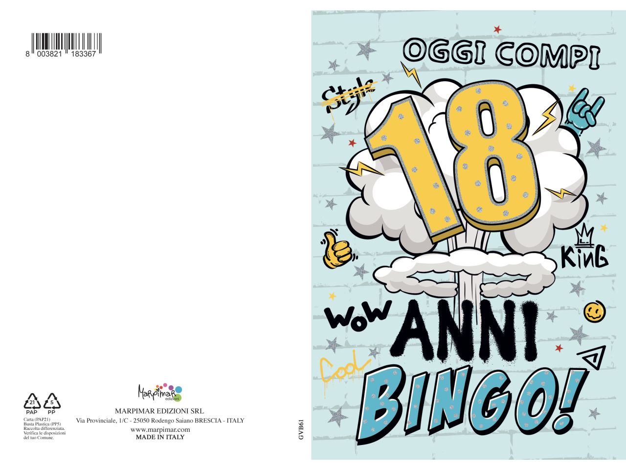 Biglietto auguri buon compleanno per 18 anni con foil e busta