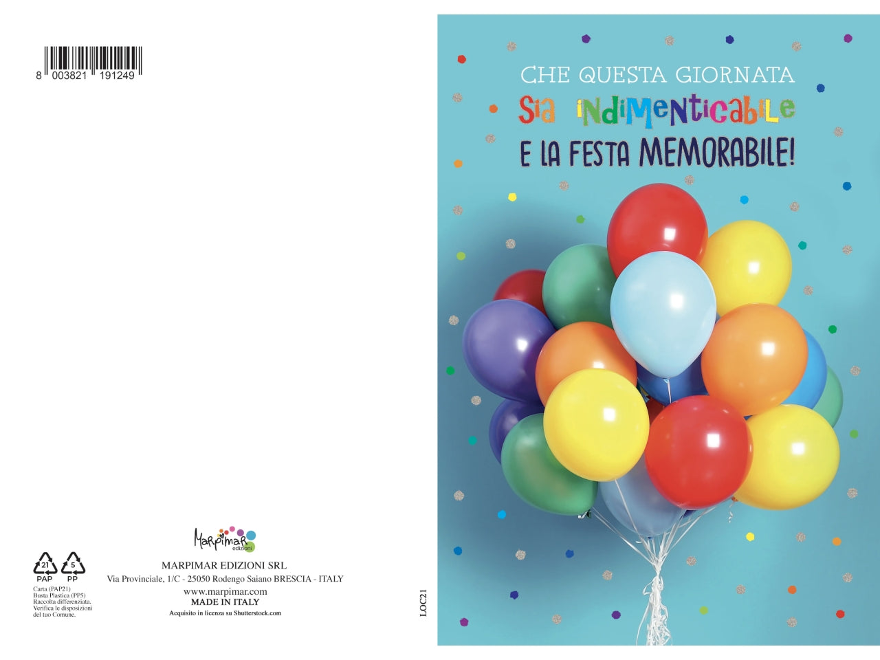 Biglietto auguri buon compleanno con scritta che questa giornata sia indimenticabile e la festa memorabile con busta