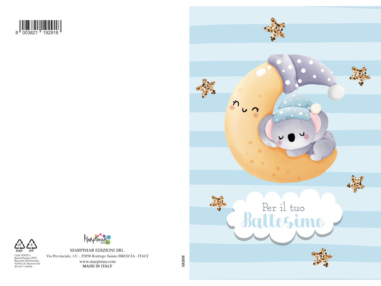 Biglietto auguri per battesimo con glitter e busta