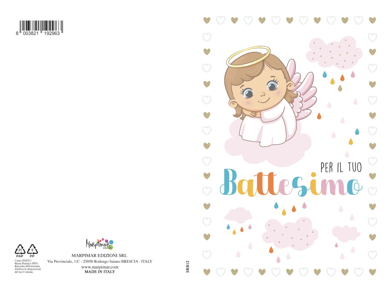Biglietto auguri per battesimo con rilievo e busta