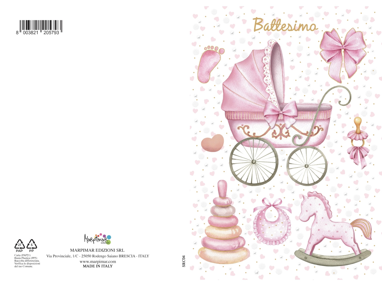 Biglietto battesimo rosa con foil oro e rilievo