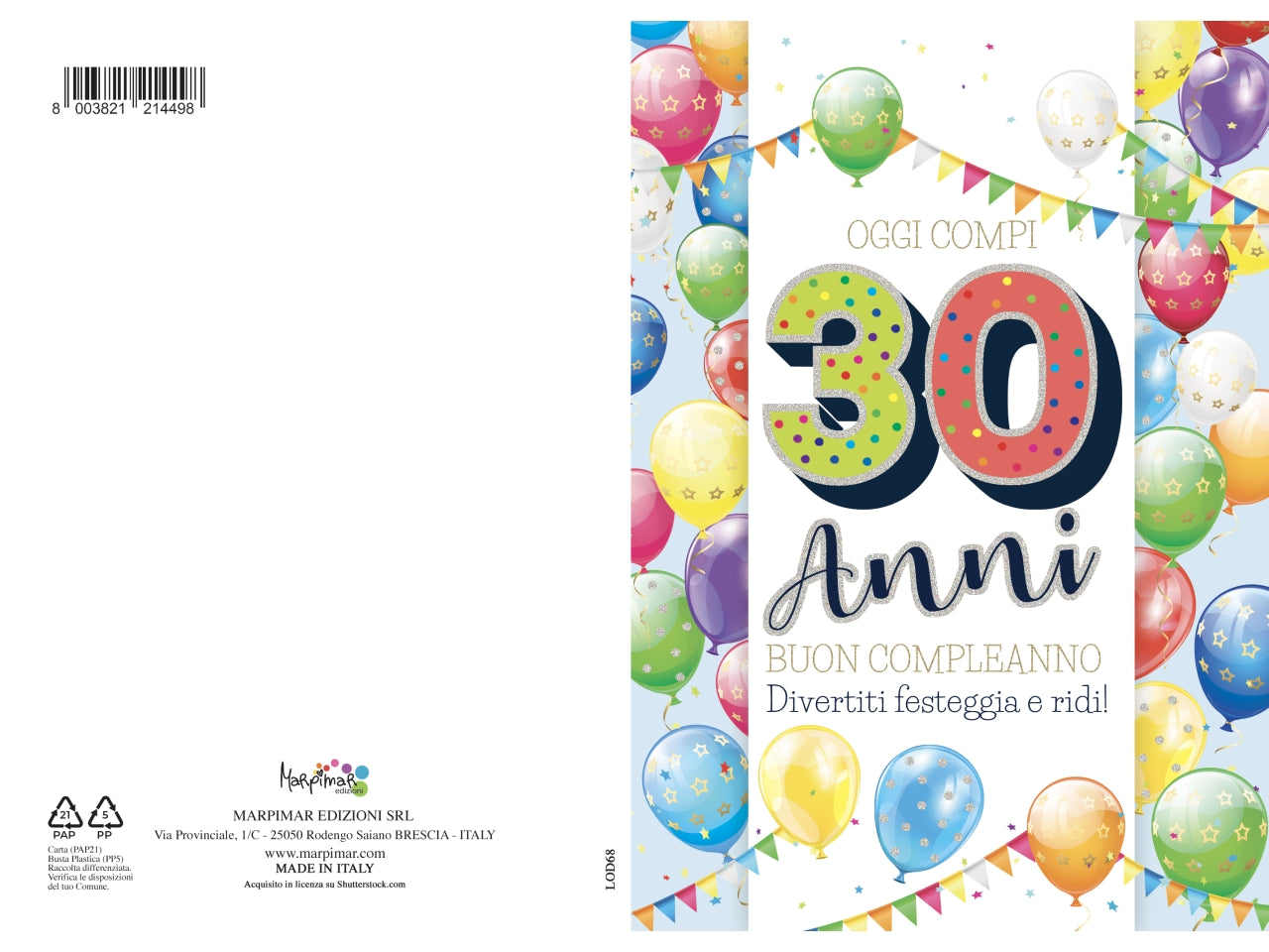 Biglietto compleanno 30 anni con foil olografico