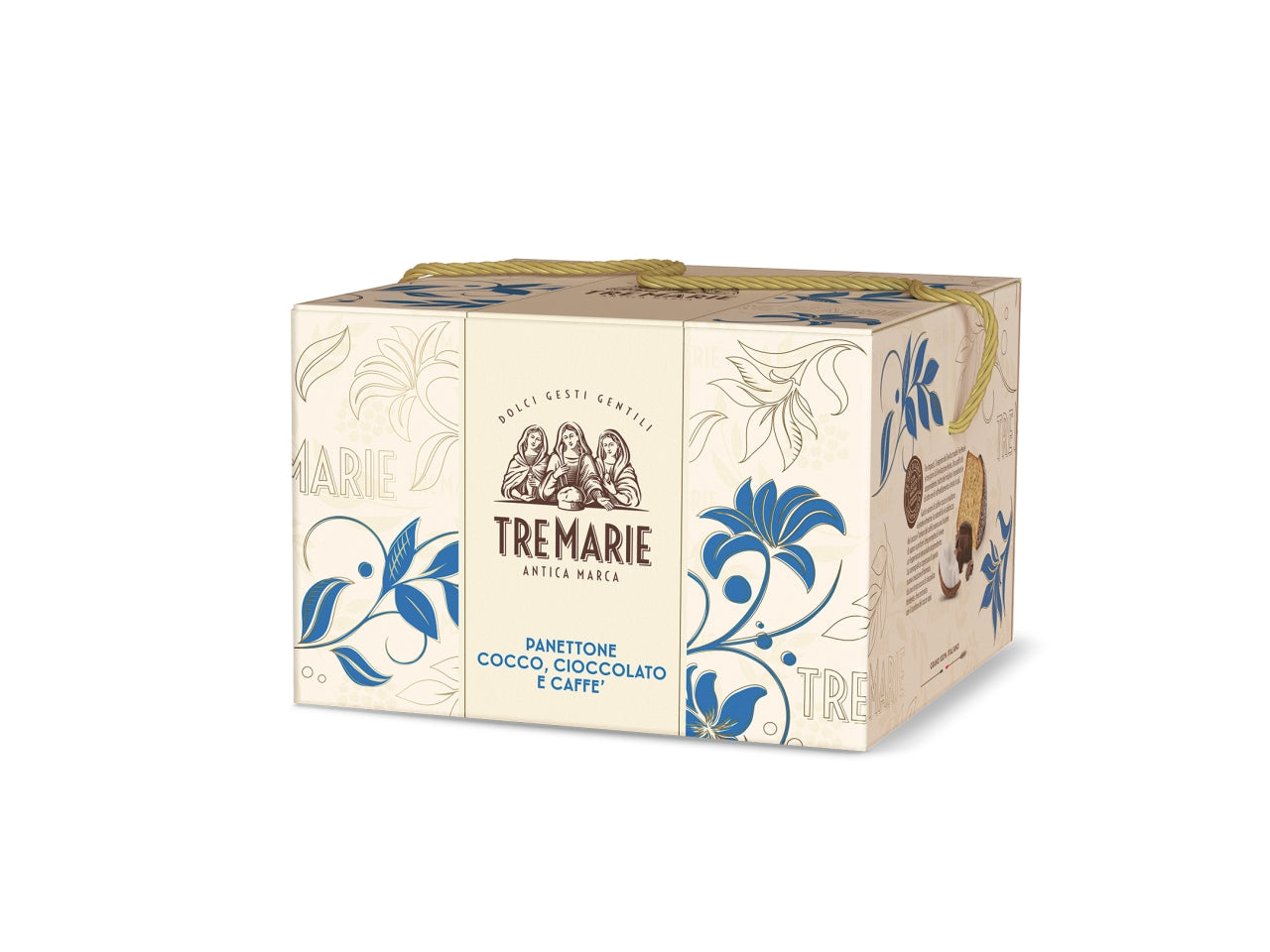 Tre marie il panettone da 750gr al cocco,cioccolato e caffe' in scatola regalo