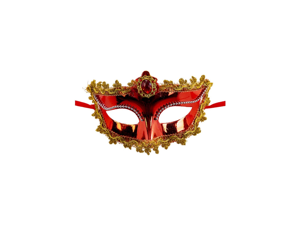 Maschera rossa in plastica con gemma