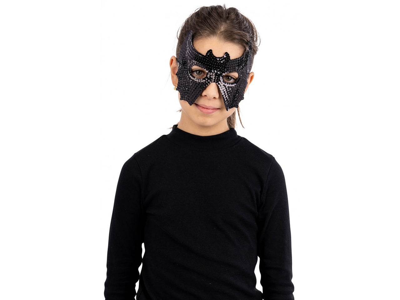 Maschera pipistrello nero in tessuto con paillettes