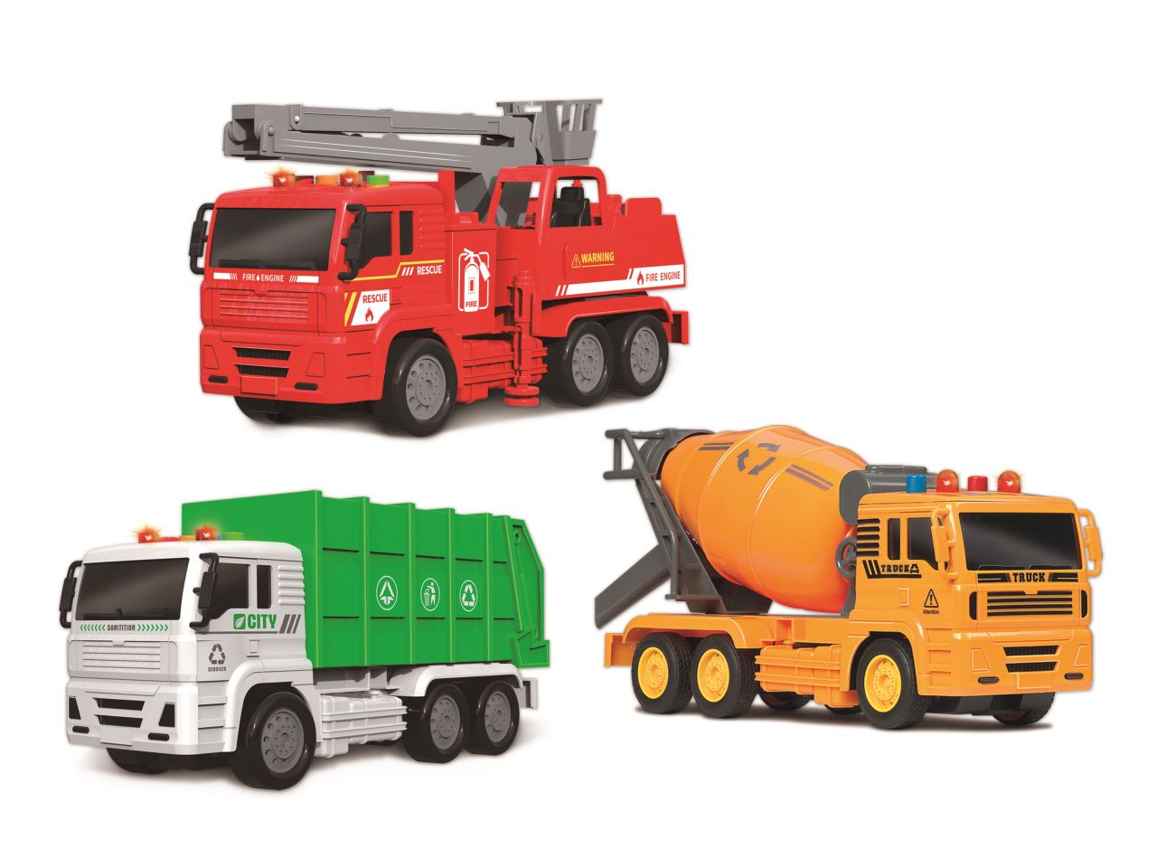 Camion da lavoro a frizione con luci e suoni in 3 assortimenti