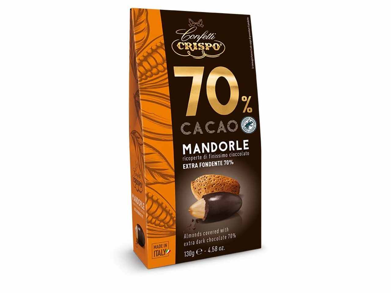 Mandorle ricoperte di cioccolato fondente cacao 70% 130gr