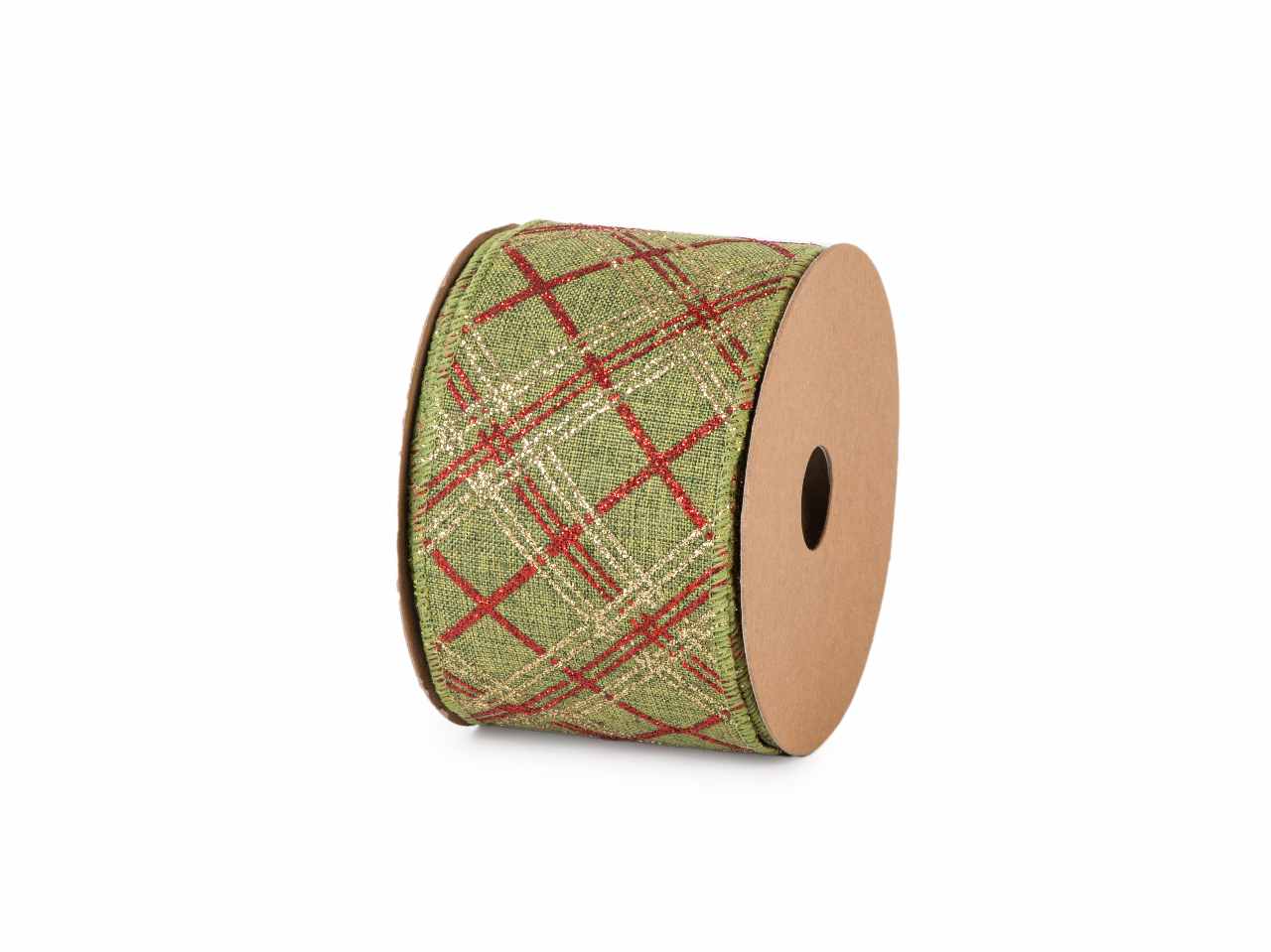 Nastro archie 63mmx10mt verde con glitter rossi e oro