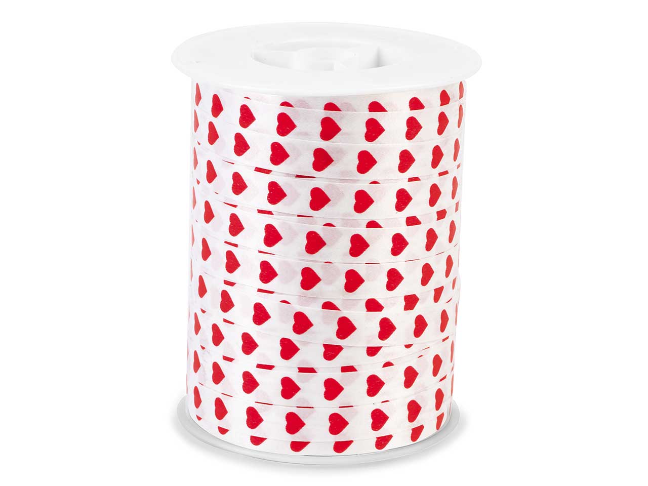 Nastro bianco con cuori rossi 10mmx250m decoro simpatia