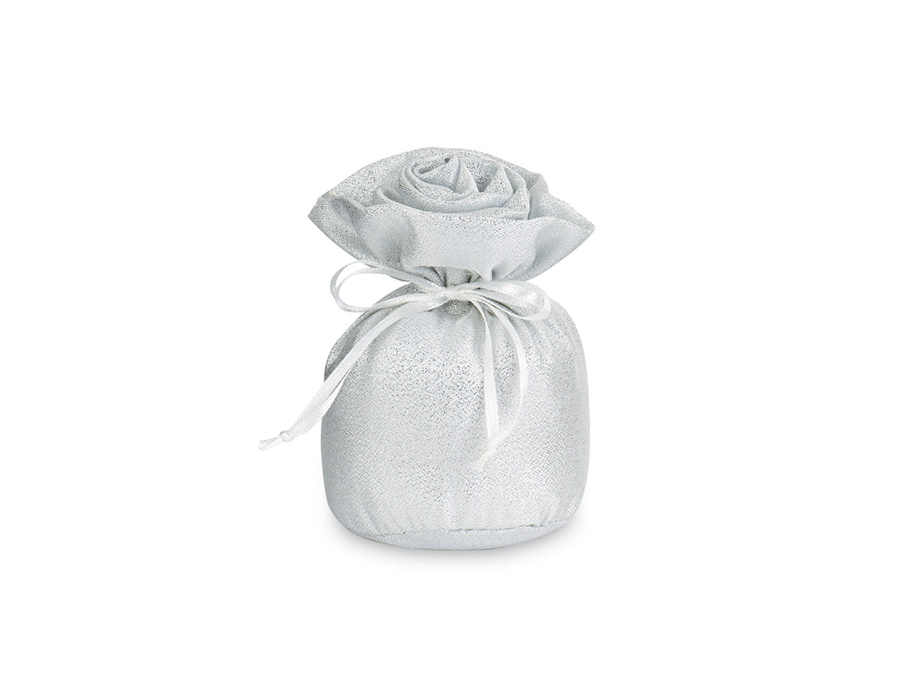 Saccoccio lame' argento con rosa 29084m