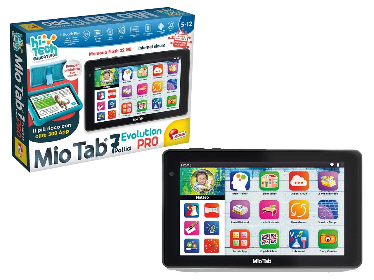 Tablet Educativo Hi-Tech Mio Tab Pro 7 - Multicolor, per Bambini 5-12 Anni, Lisciani