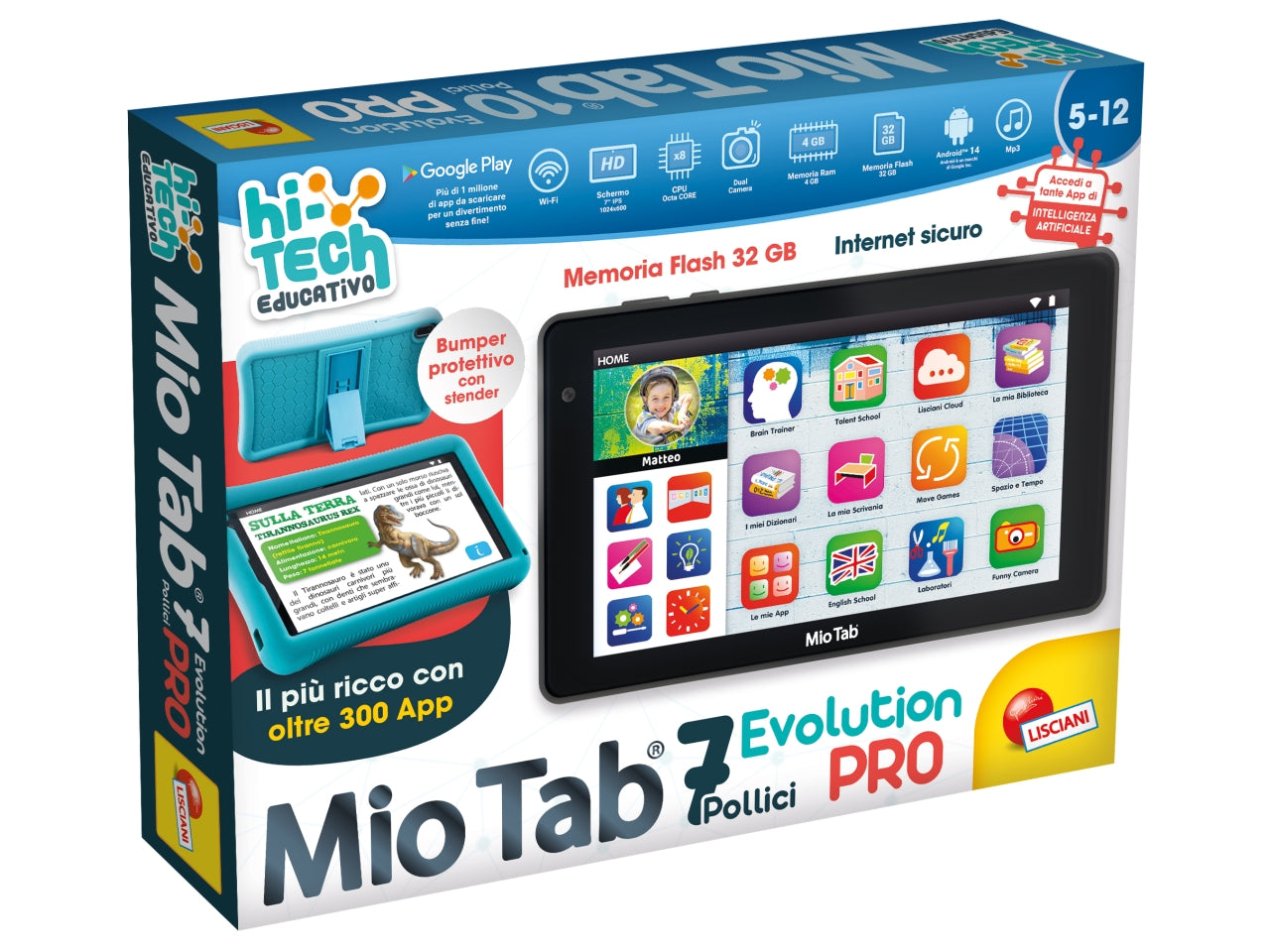 Tablet Educativo Hi-Tech Mio Tab Pro 7 - Multicolor, per Bambini 5-12 Anni, Lisciani