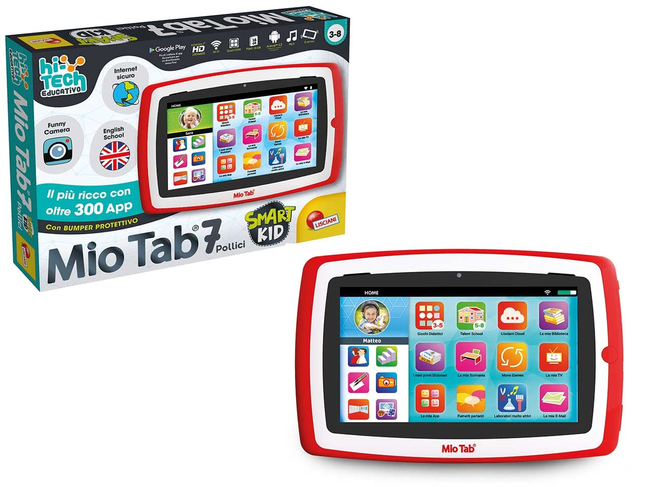 Tablet Educativo Hi-Tech Mio Tab 7 Smart - Multicolor, per Bambini 3-8 Anni, Lisciani