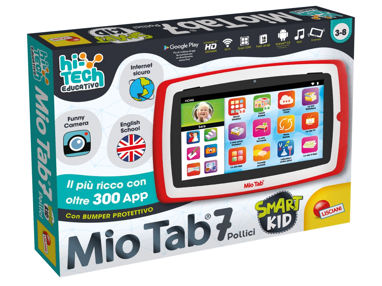 Tablet Educativo Hi-Tech Mio Tab 7 Smart - Multicolor, per Bambini 3-8 Anni, Lisciani