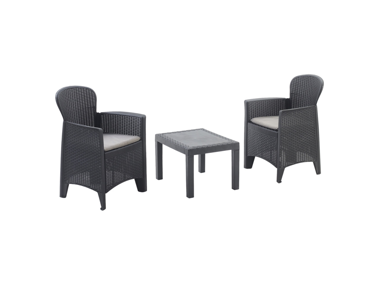 Set akita 2 poltrone 1 tavolino antracite con cuscini