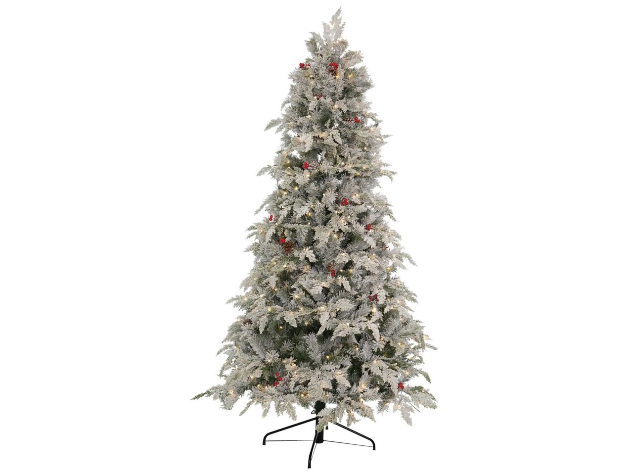 Albero sole cm180 floccato con bacche pe+pvc , 350led luce calda con giochi di luce