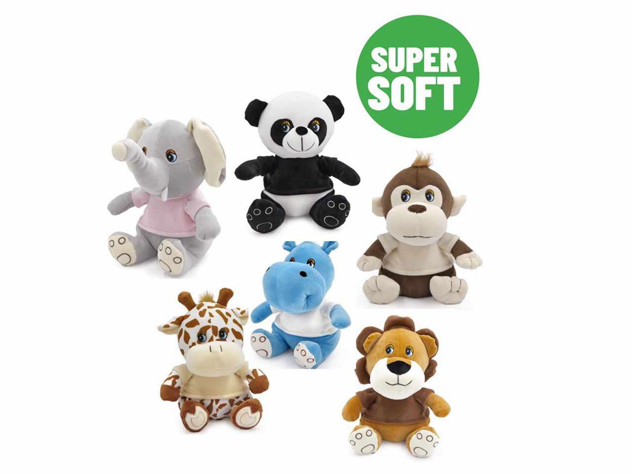 Peluche animale jungla con t-shirt supersoft 6 assortimenti h.25cm