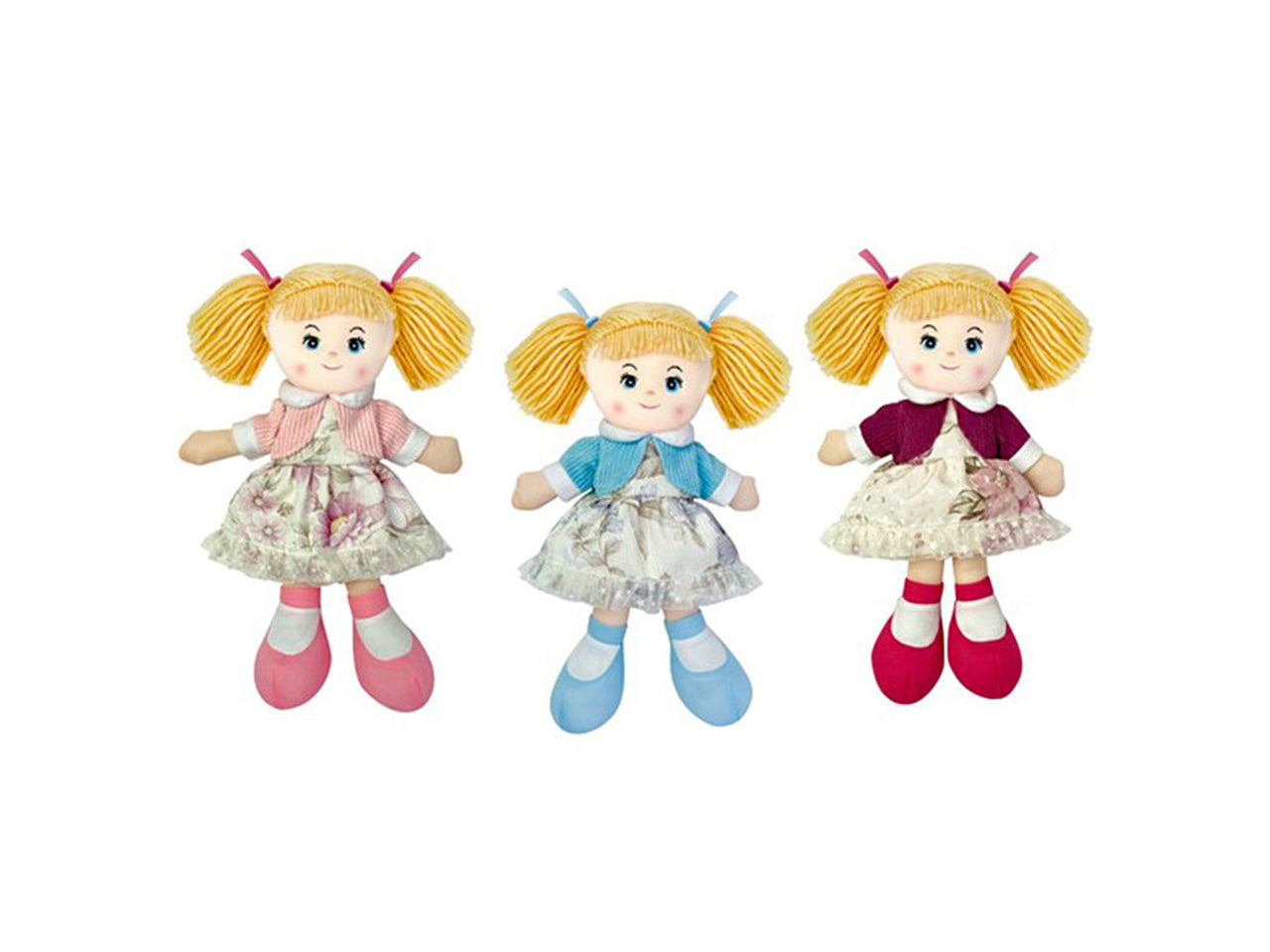 Bambola in pezza 30cm vestito fiori e giacchetta in 3 colori