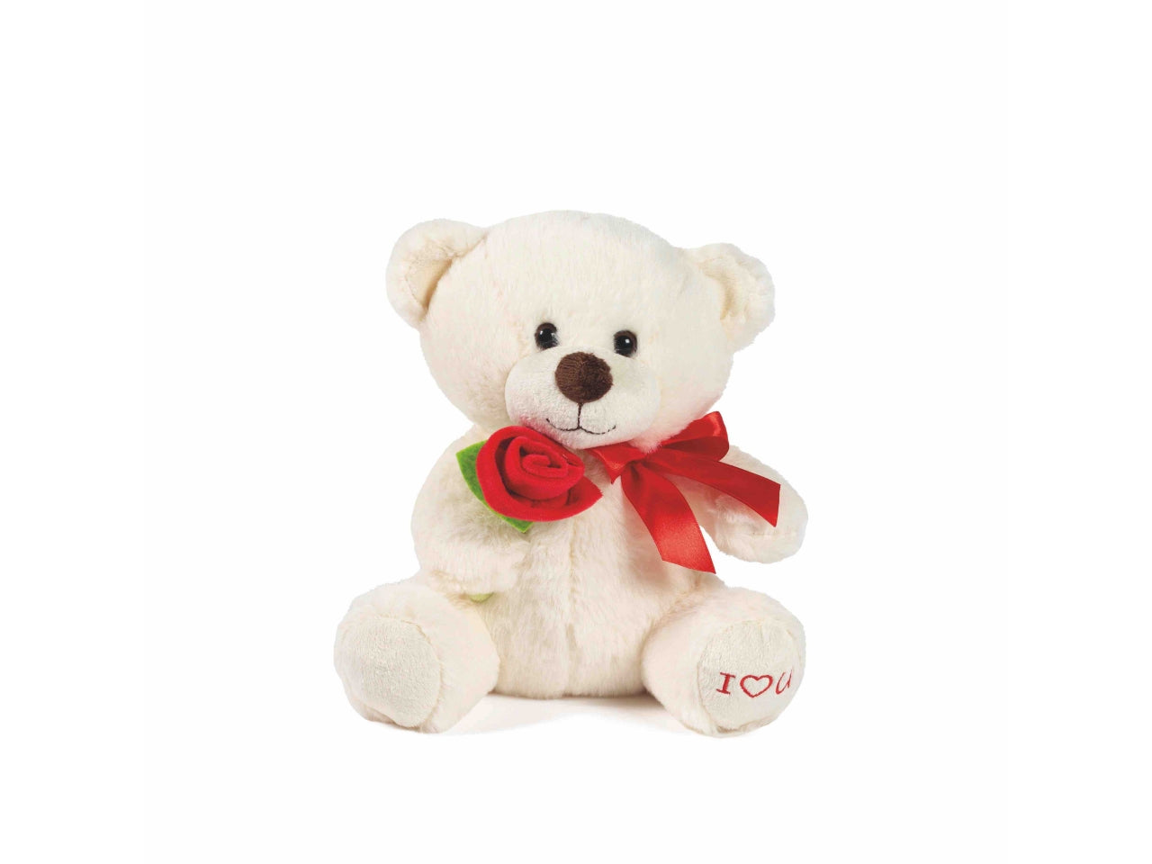 Peluche orso 25cm con rosa rossa e ricamo