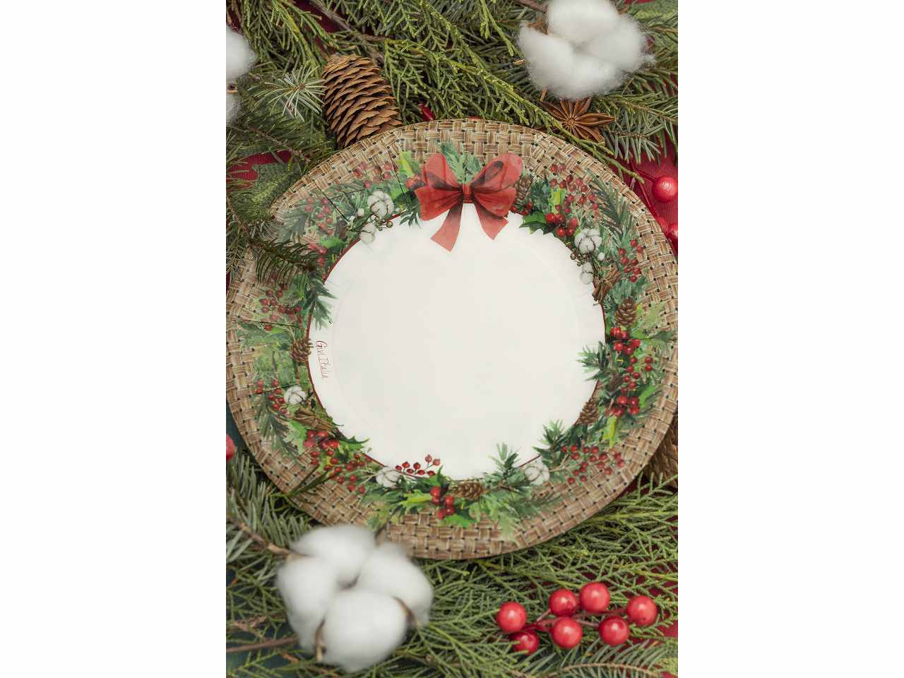 Piatti cm27 rattan christmas 8 pezzi
