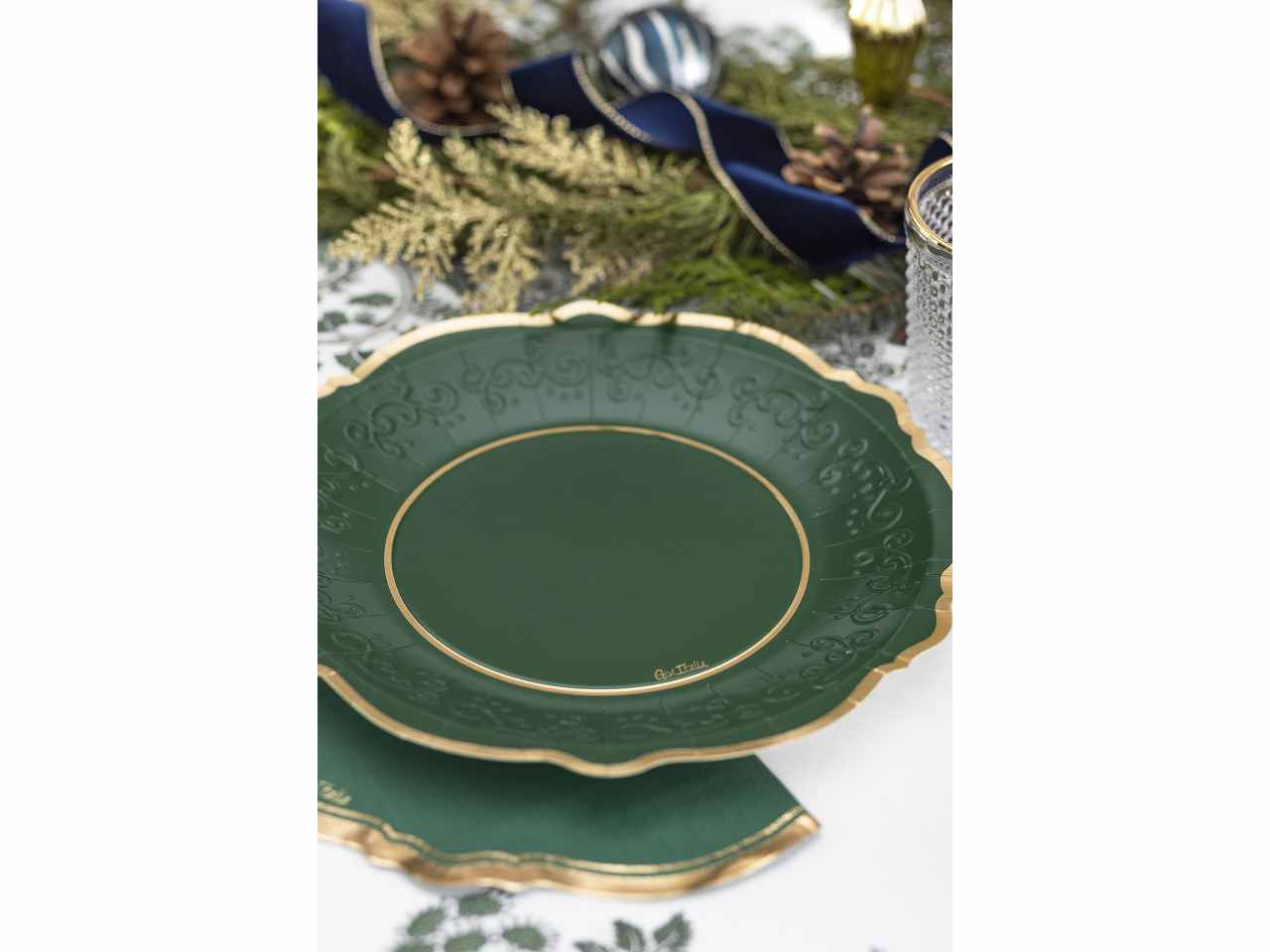 Piatti solid liberty cm.27 verde e oro 8 pezzi