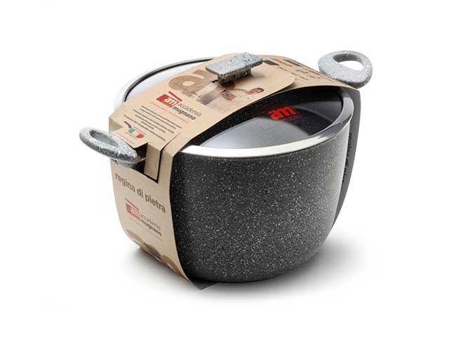 Pentola in alluminio antiaderente con coperchio Regina di pietra 26 cm, Made in Italy - Accademia Mugnano