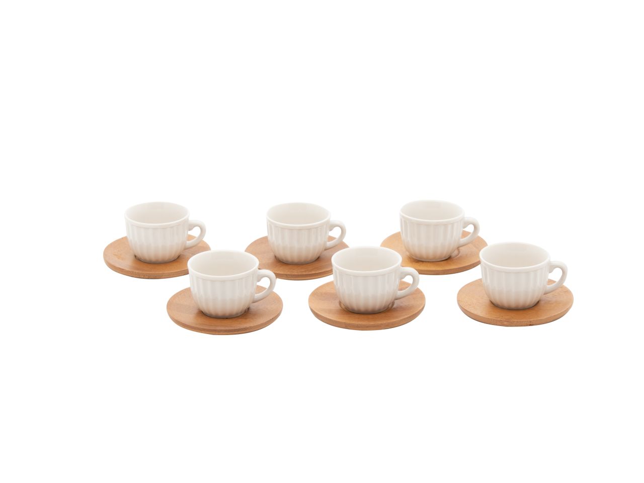 Servizio tazzine da caffe' capacita' 110ml in ceramica con piatto in bamboo linea england - la confezione comprende 6 tazzine e 6 piattini