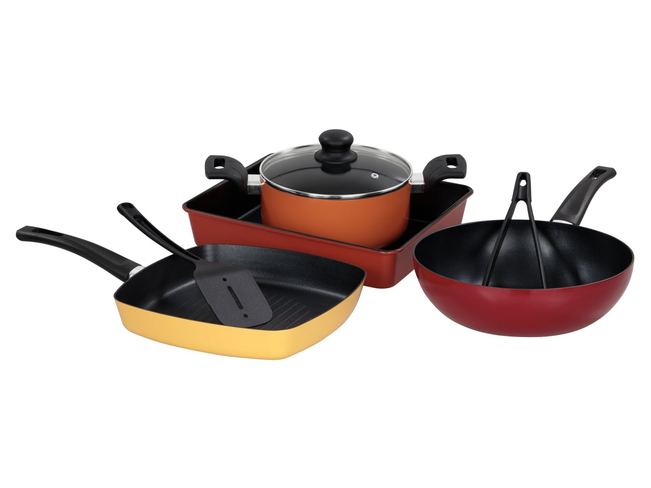 Batteria da cucina 7 pezzi in alluminio stampato con fondo ad induzione, Medua Colors - Casa Collection