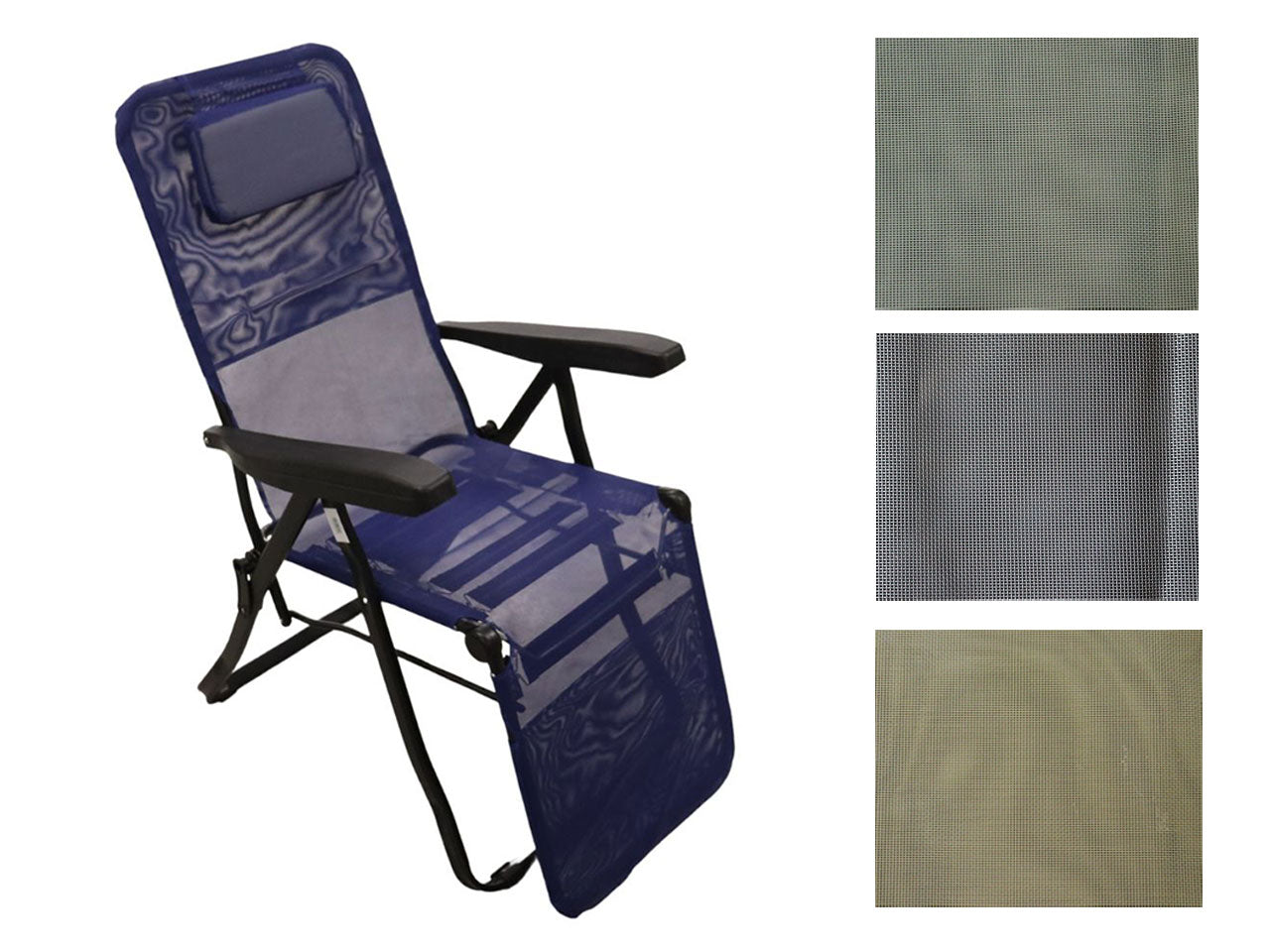 Sdraio reclinabile in acciao e tessuto pvc blu con cuscino, Gravity 6 posizioni regolabili - Metal Far