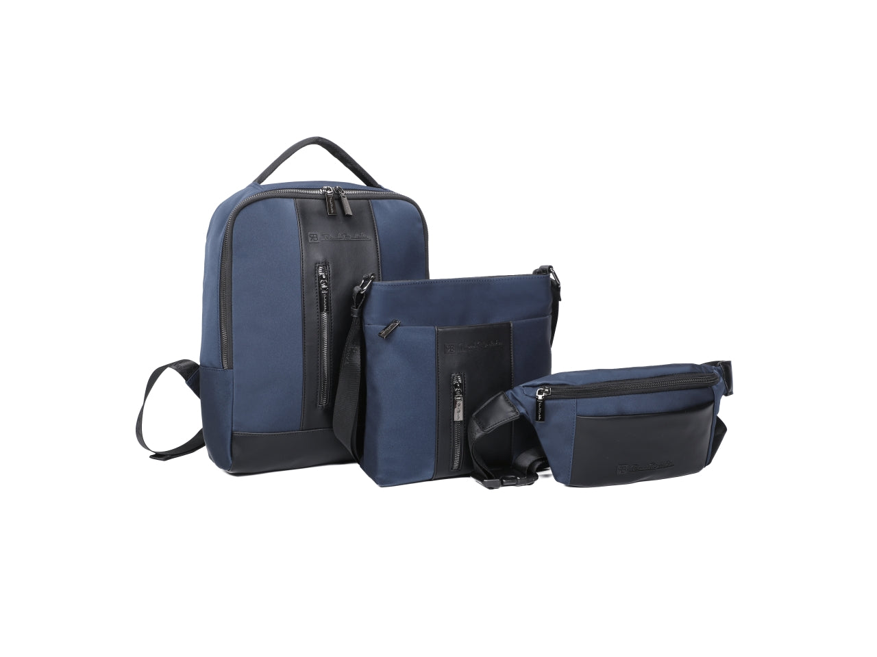Set 3 pezzi uomo zaino, tracolla e marsupio in nylon ed similpelle in colori assortiti - Renato Balestra